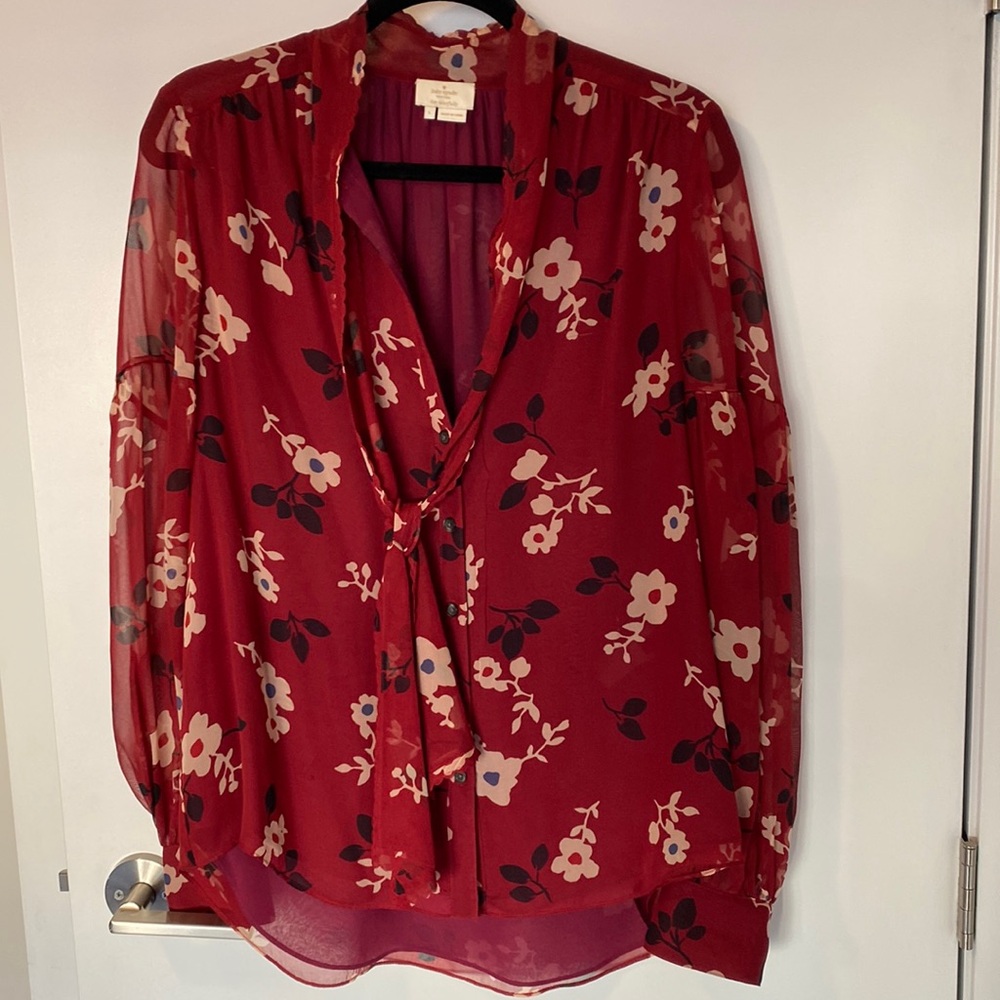 kate spade Red Floral Tie-Neck Button-Down Blouse